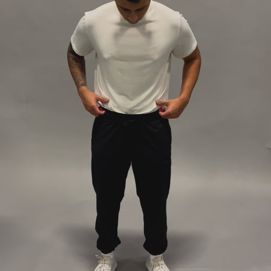 Male modeling the ALL IN ALL Supernatural Collection Bamboo shirt and Supernatural II jogger